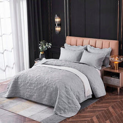 Couvre-Lit 1 Personne Matelassé Doux HomeLife - Edredon Confortable Bicolore Noir/Gris Lavable En Machine, Idéal Été - 170x260 Cm